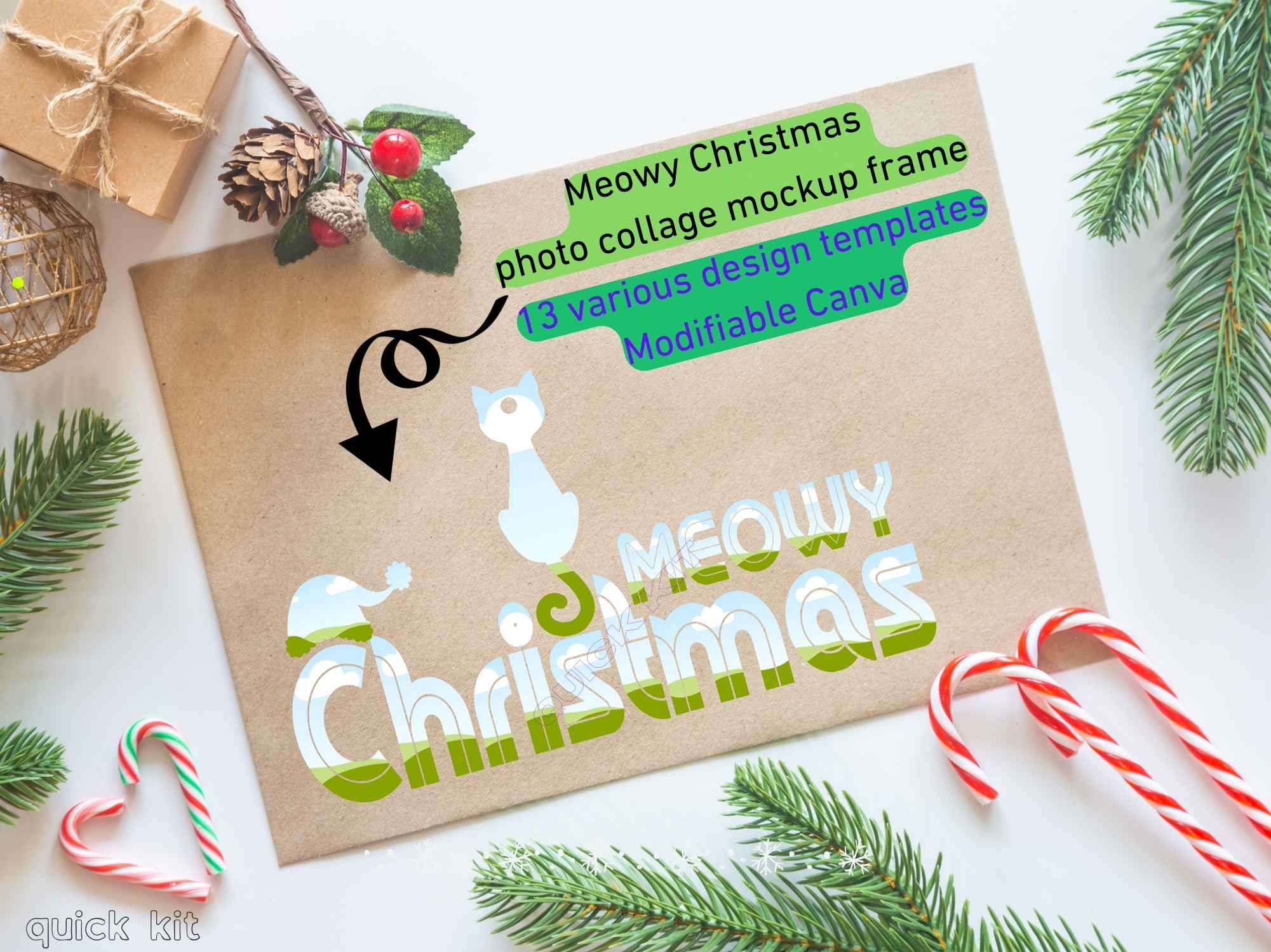 Meowy Christmas photo collage mockup frame has 13 various design templates Modifiable Canva with 2023 Merry Christmas mockup Frame Bundle