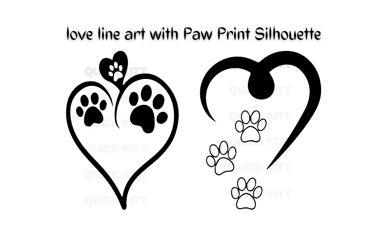 Expressing Love Through Art: Paw Print Silhouette – Two Line Art SVG & PNG